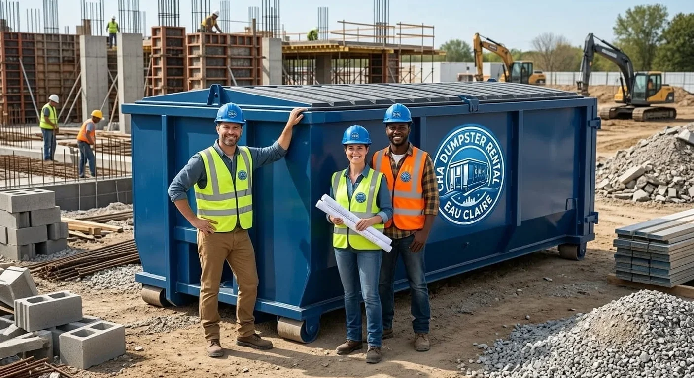 The CHA Dumpster Rental Eau Claire onsite crew standing together at a job site