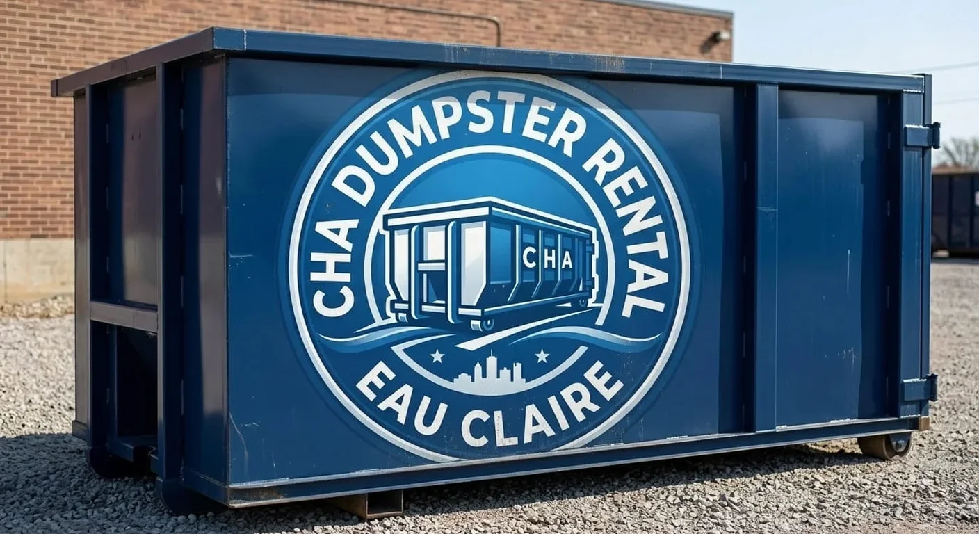 A CHA Dumpster Rental Eau Claire dumpster delivered to a residential driveway for a home cleanout project